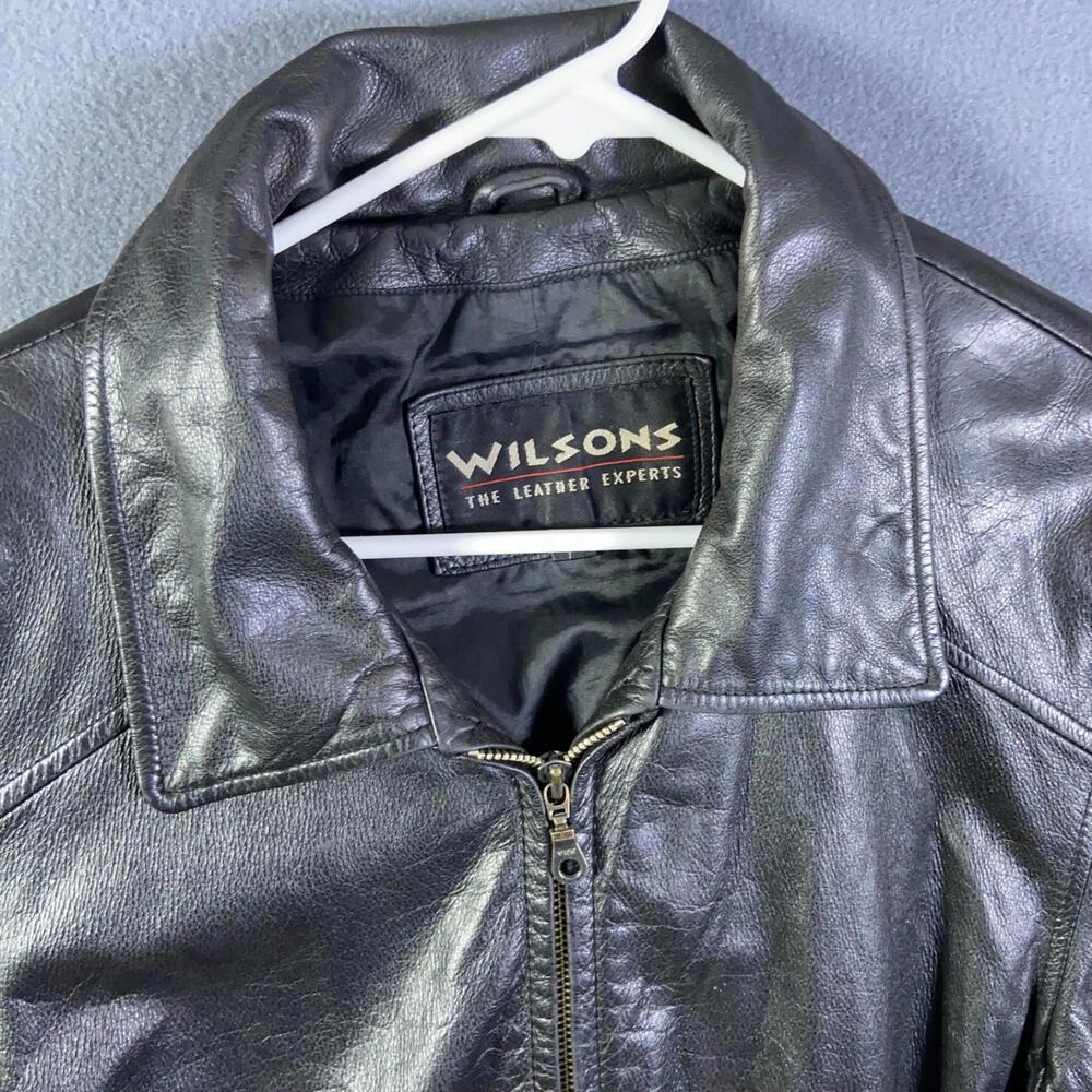 VTG Wilsons Leather Jacket Womens Large Waist Tie Black Zipper - Picture 2 of 10